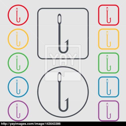 Fishing Hook Icon Sign Symbols On The Round And Square Buttons