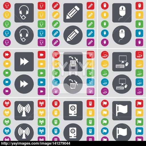 Headphones, Pencil, Mouse, Rewind, Trash Can, Pc, Wi Fi, Speaker