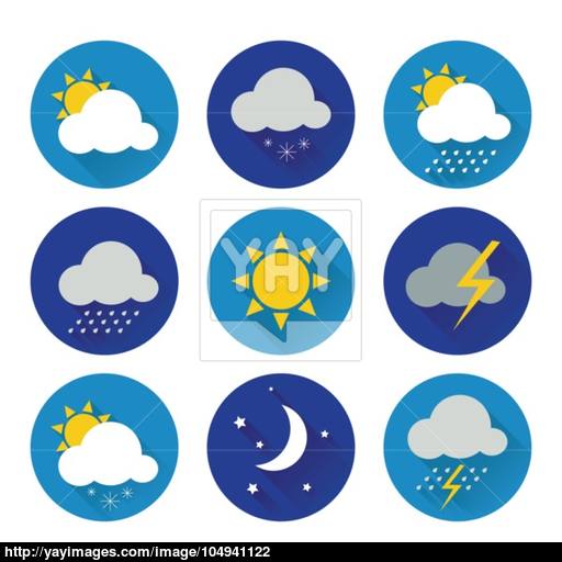 Set Of Flat Color Weather Icons Vector