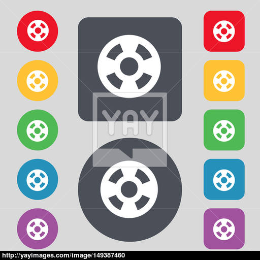 Film Icon Sign A Set Of Colored Buttons Flat Design Image
