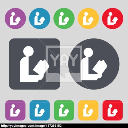 Read A Book Icon Sign A Set Of Colored Buttons Flat Design