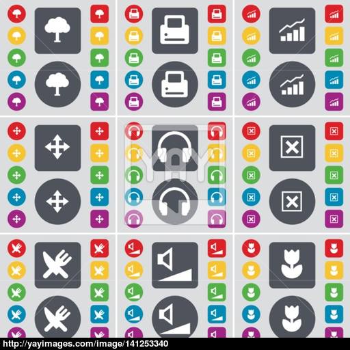 Tree, Printer, Graph, Moving, Headphones, Stop, Fork And Knife