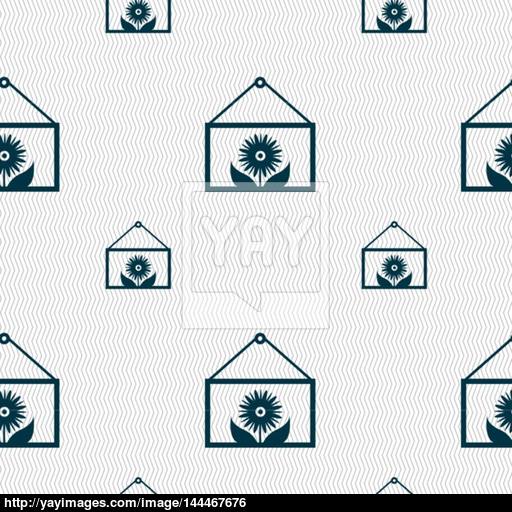 Frame With Flower Icon Sign Seamless Pattern With Geometric