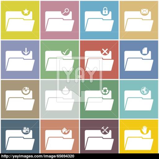 Flat Folder Icon Set With Color Background Vector