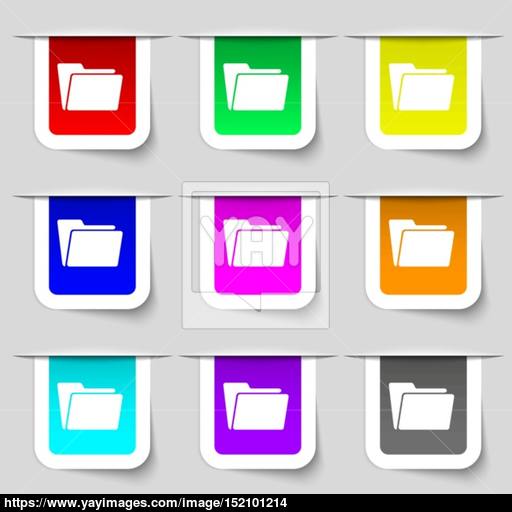 Folder Icon Sign Set Of Multicolored Modern Labels For Your