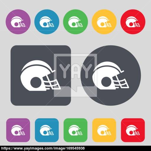 Football Helmet Icon Sign A Set Of Colored Buttons Flat