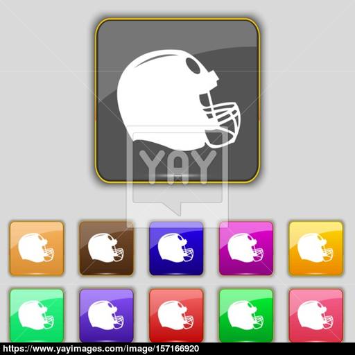 Football Helmet Icon Sign Set With Eleven Colored Buttons