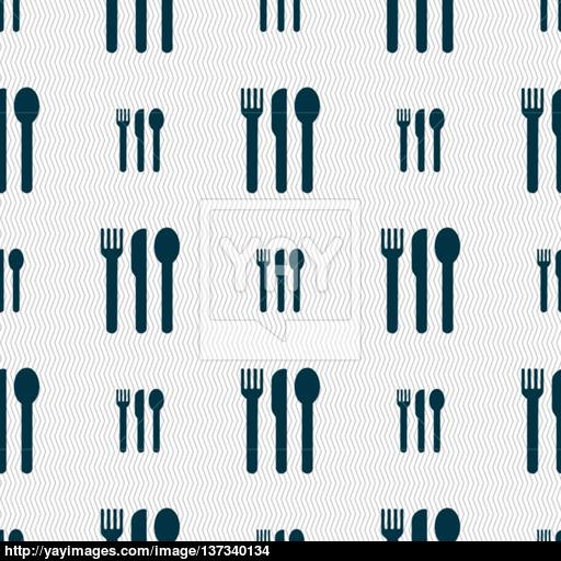Fork, Knife, Spoon Icon Sign Seamless Pattern With Geometric