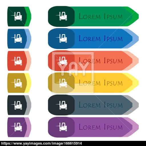 Forklift Icon Sign Set Of Colorful, Bright Long Buttons