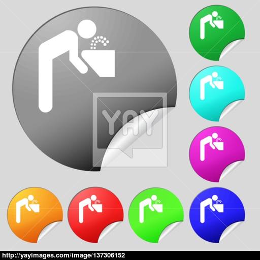 Drinking Fountan Sign Set Of Eight Multi Colored Round