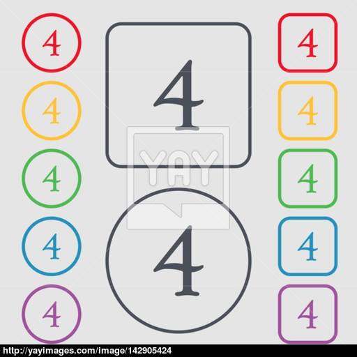 Number Four Icon Sign Symbols On The Round And Square Buttons