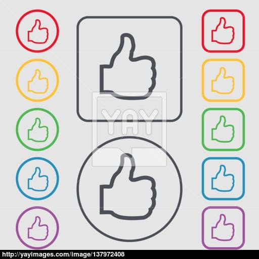 Like Icon Sign Symbol On The Round And Square Buttons With Frame