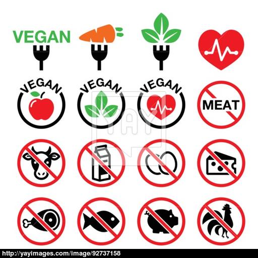 Vegan, No Meat, Vegetarian, Lactose Free Icons Set Vector