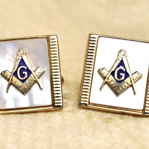 Vintage Masonic Free Mason Mother Of Pearl Mop Toggle Cufflinks