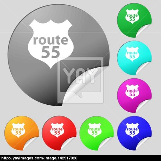 Route Highway Icon Sign Set Of Eight Multi Colored Round
