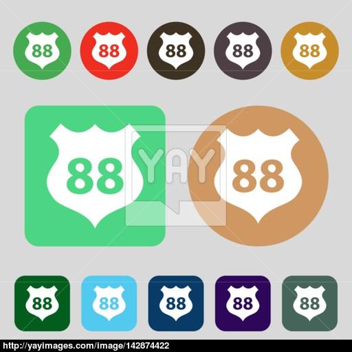 Route Highway Icon Sign Colored Buttons Flat Design