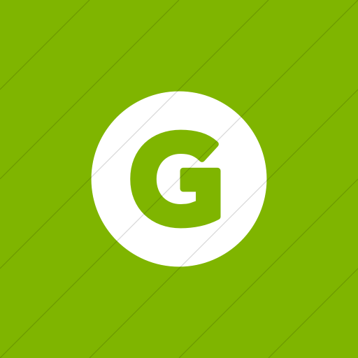 Flat Square White On Green Encircled Solid Capital G Icon