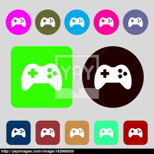 Joystick Sign Icon Video Game Symbol Colored Buttons Flat
