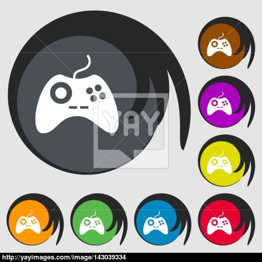 Joystick Sign Icon Video Game Symbol Symbols On Eight Colored