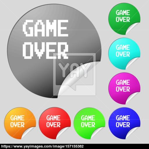 Game Over Concept Icon Sign Set Of Eight Multi Colored Round