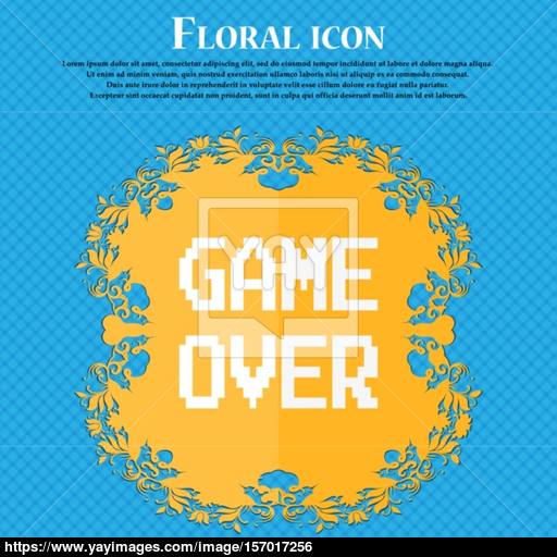 Game Over Concept Icon Floral Flat Design On A Blue Abstract