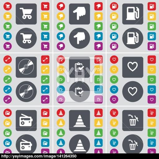 Shopping Cart, Hand, Gas Station, Disk, Survey, Heart, Radio, Cone