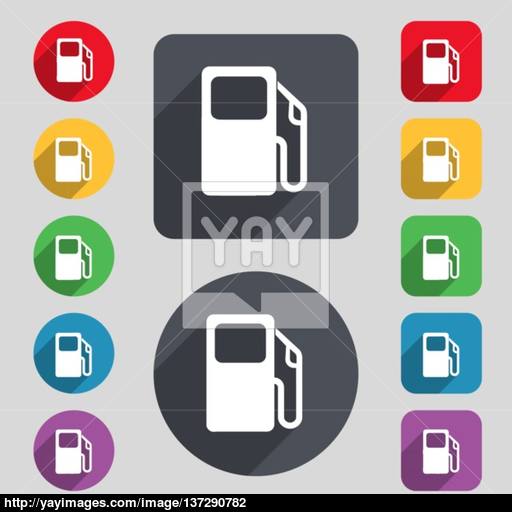 Auto Gas Station Icon Sign A Set Of Colored Buttons And A Long