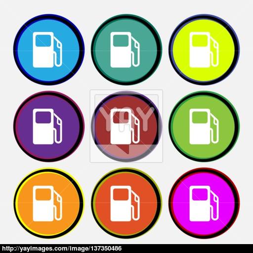 Auto Gas Station Icon Sign Nine Multi Colored Round Buttons