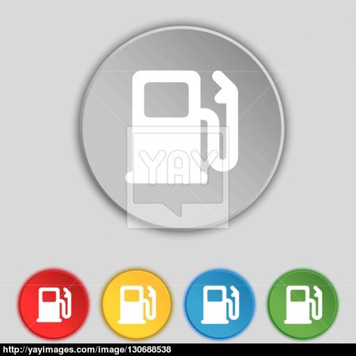 Petrol Or Gas Station, Car Fuel Icon Sign Symbol On Five Flat