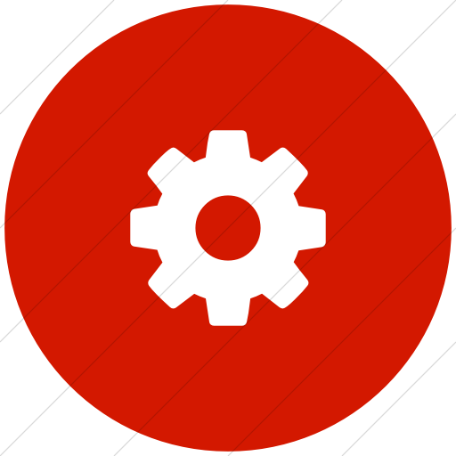 Flat Circle White On Red Bootstrap Font Awesome Gear Icon