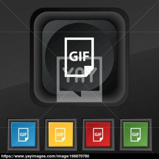 Gif Icon Symbol Set Of Five Colorful, Stylish Buttons