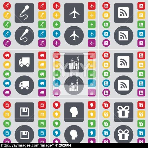 Microphone, Airplane, Rss, Truck, Graph, Rss, Floppy, Silhouette
