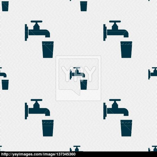 Faucet, Glass, Water Icon Sign Seamless Pattern With Geometric