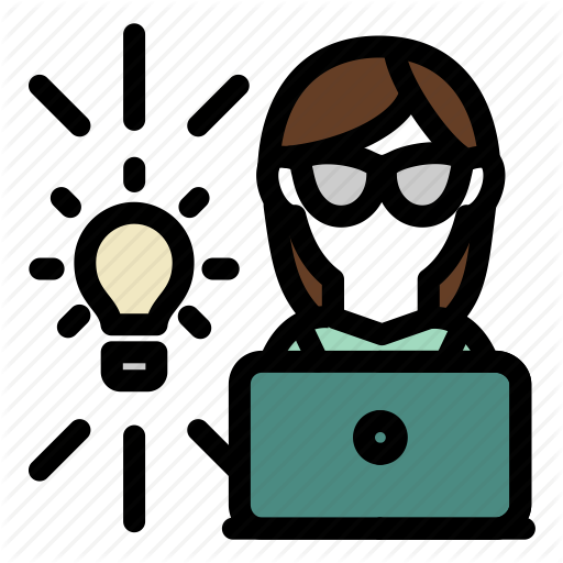 Employee, Good, Idea, Laptop, Light Bulb, Woman, Work Icon