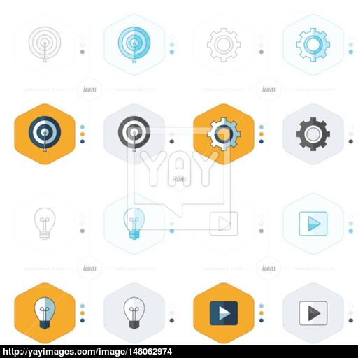 Icons Design Styles Play, Light, Settings And Target Icon Desi