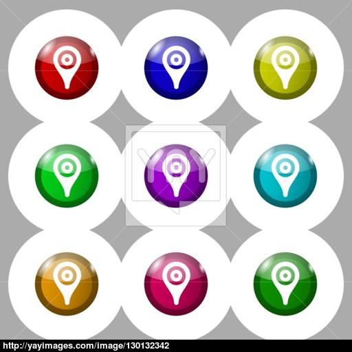 Map Pointer, Gps Location Icon Sign Symbol On Nine Round