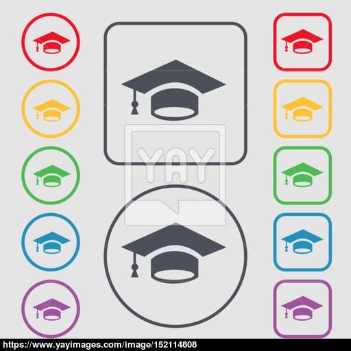 Graduation Icon Sign Symbol On The Round And Square Buttons