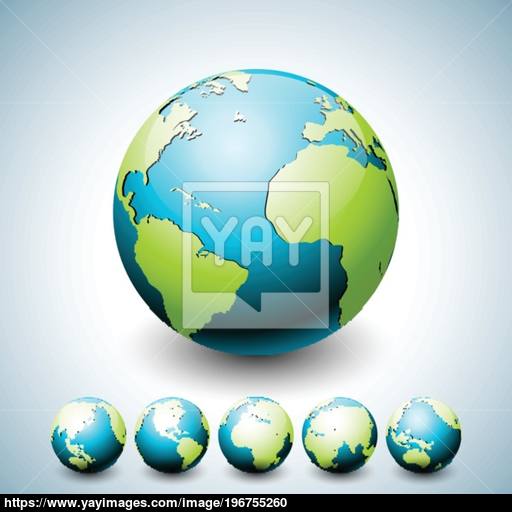 Earth Globe Illustration With Planet On Six Variations World Map