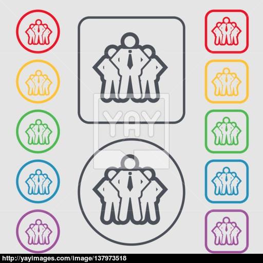 Business Team Icon Sign Symbol On The Round And Square Buttons
