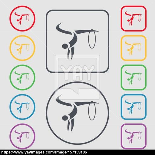 Light Gymnastics Icon Sign Symbol On The Round And Square Buttons
