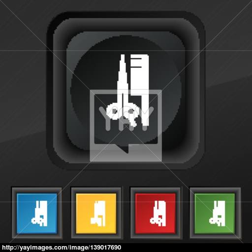 Hair Icon Symbol Set Of Five Colorful, Stylish Buttons On Black