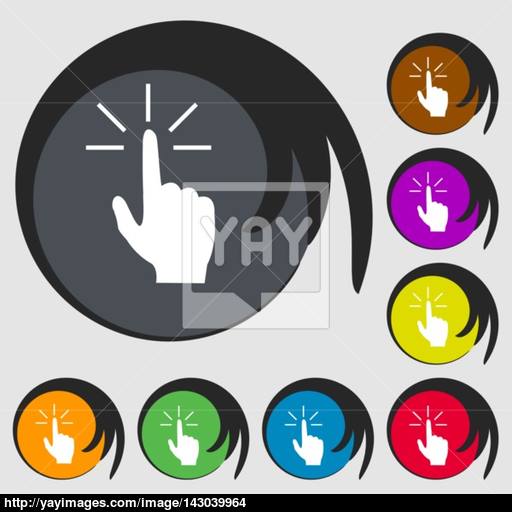 Click Here Hand Icon Sign Symbols On Eight Colored Buttons