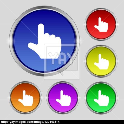 Pointing Hand Icon Sign Round Symbol On Bright Colourful Buttons
