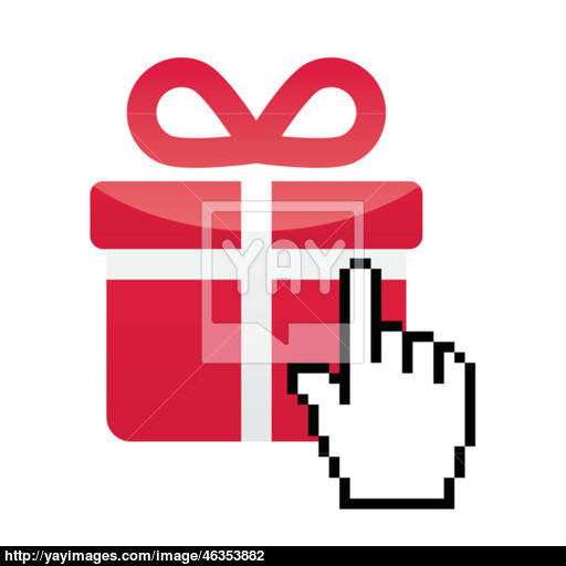 Red Present Icon With Cursor Hand Vector Vector