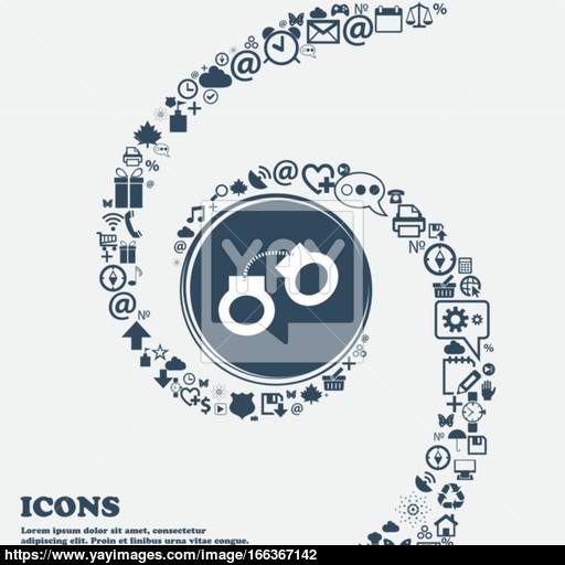 Handcuffs Icon In The Center Around The Many Beautiful Symbols