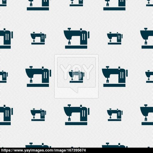 Sewing Machine Icon Sign Seamless Pattern With Geometric Texture