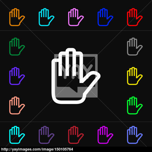Hand Print, Stop Icon Sign Lots Of Colorful Symbols For Your