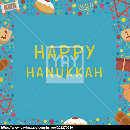 Frame With Hanukkah Holiday Flat Design Icons With Text In Engli