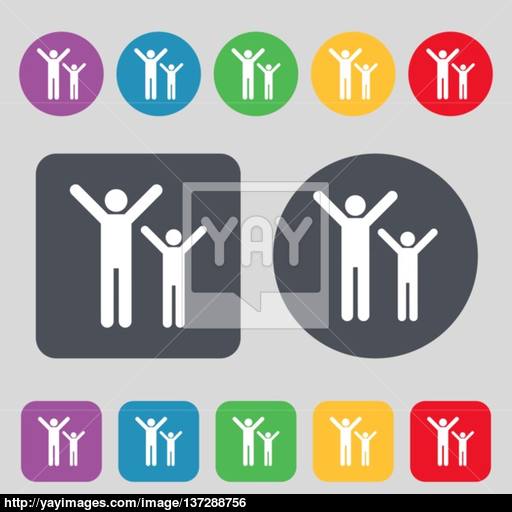 Happy Family Icon Sign A Set Of Colored Buttons Flat Design