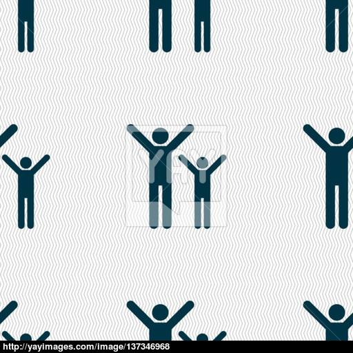 Happy Family Icon Sign Seamless Pattern With Geometric Texture